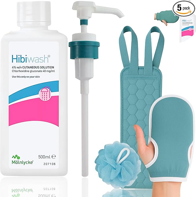 Hibiscrub now Hibiwash Complete Kit - Hibiwash 500ml Antibacterial Body Wash, Pump for Hibi scrub & 3 piece Microfibre Wash Set for gentle cleansing - (Also known as Hibiclens or Hibiscrub)