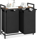 Vasagle BLH201B01V1 Dirty Laundry Basket, 2 Compartments, Bin, with 2 Removable Oxford Cloth Bags, Metal Frame, 2 x 46 Litres, 73 x 33 x 72 cm, Rustic Brown and Black