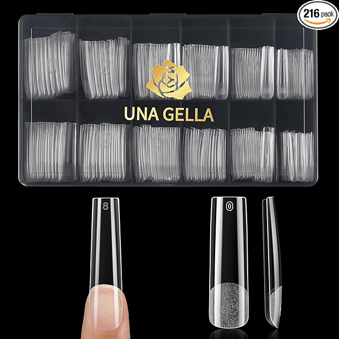 UNA GELLA Nail Tips Extra Long - 240Pcs Square Gel False Nails No C Curve XXL Long Square Press on Nails Full Cover for Nails Extensions Home Salon DIY 12 Sizes