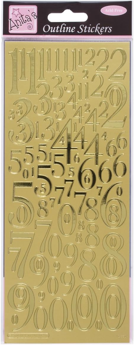 Anitas Outline Stickers, Mixed Numbers, Gold, For Scrapbooking, Card Making, Kids Play, Homework, Art, Craft, Embelish, Decorative, Paper, Card, Glass, Metal, Plastic, Foam