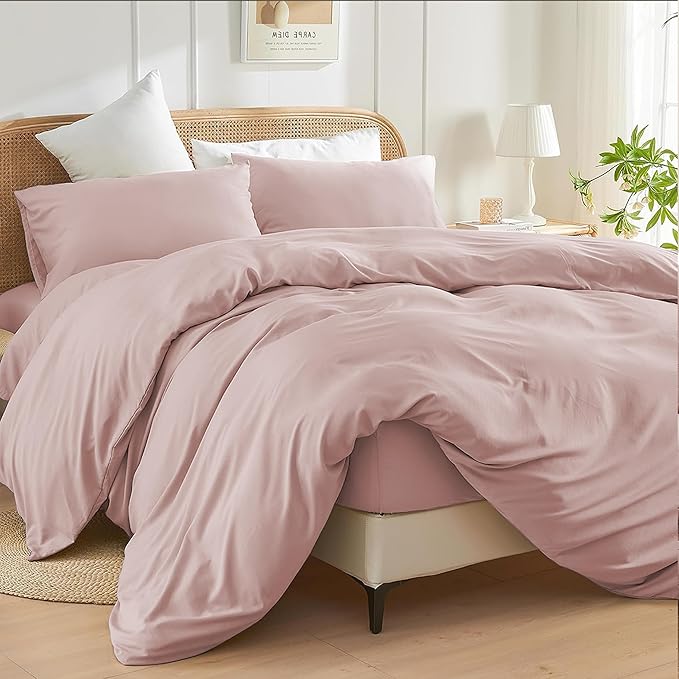 Double Size Duvet Cover Set (Blush) - 3 Pcs Brushed Microfiber Plain Dyed Quilt Cover - Bedding Set with Button Closure Include 1 Duvet Cover & 2 Pillowcases