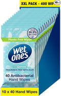 WET ONES - Be Gentle | Plastic Free Anti-bacterial Bio-degradable Hand Wipes | 400 Total - 10 packs x 40 wipes