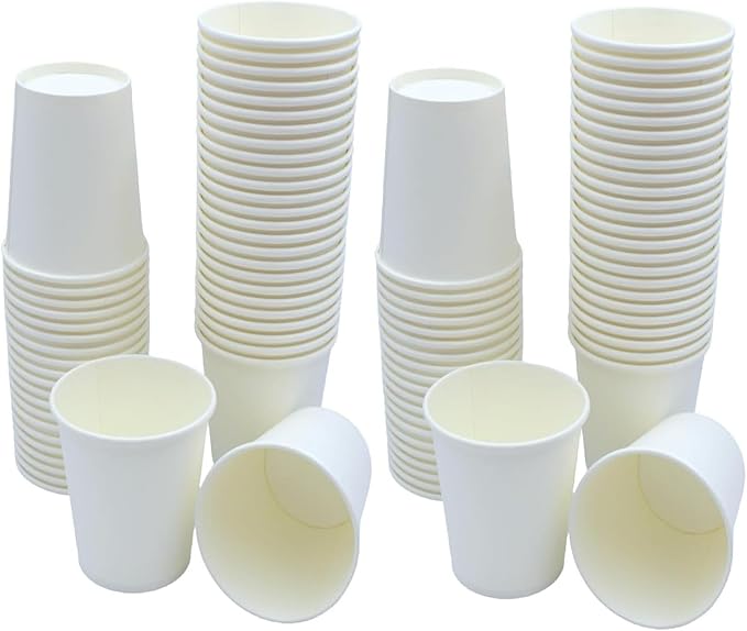 100 x 7oz White Paper Cups for Hot & Cold Drinks Biodegradable Leak-Resistant Eco-Friendly Single Wall Disposable Coffee/Tea Paper Cups