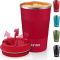 KETIEE 380ml Insulated Travel Mug With Leakproof Lid - Double Walled Stainless Steel Cup for Hot and Cold Drinks - Red