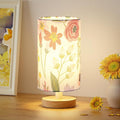 Aooshine Small Bedside Table Lamp, Flower Style Bed Lamp with Round Fabric Linen Shad,Inline Control(Bulb Included)