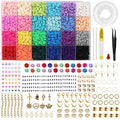 6100+ PCS Clay Beads Kit,Clay Flat Beads Polymer Clay Beads 24 Colours Round, Bracelet Making Kit with Alloy Pendant, Beads Bracelet String for DIY