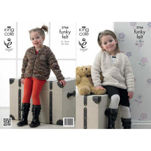 King Cole Funky Felts Knitting Pattern 3766 Kids 20 - 30 Inches