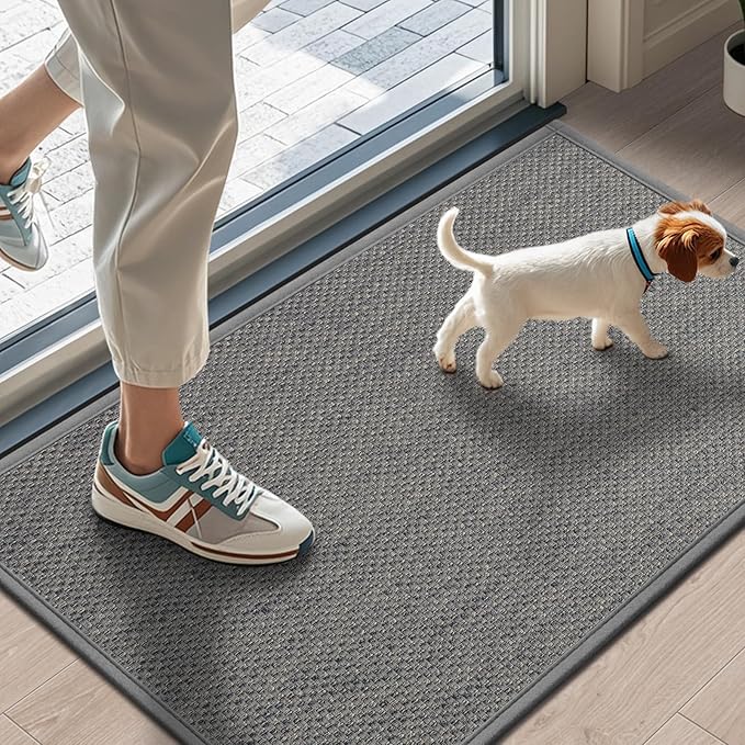 LEKEEPGO Doormat 17x29 Inch Non Slip Doormat Indoor Rubber Backing Washable Absorbent Low Profile Entrance Resists Dirt Indoor Door Mats Light Grey