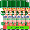 Dettol, Antibacterial All In One Disinfectant Spray, Summer Fruits, 1.8L (300ml x 6pck) Household Sanitiser, Hard Surfaces, Upholstery, No Wiping Required, Kills 99.9 Percent of Germs