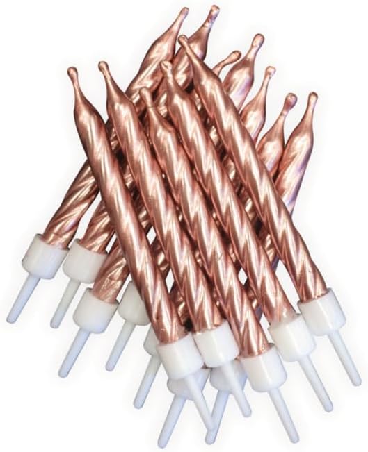 Anniversary House Pack of 12 Rose Gold Metallic Birthday Candles with Holders, 7.5cm, Celebration Cake Decoration, Birthday Candles for Cakes, Candles for Cake, Copper, AHC233