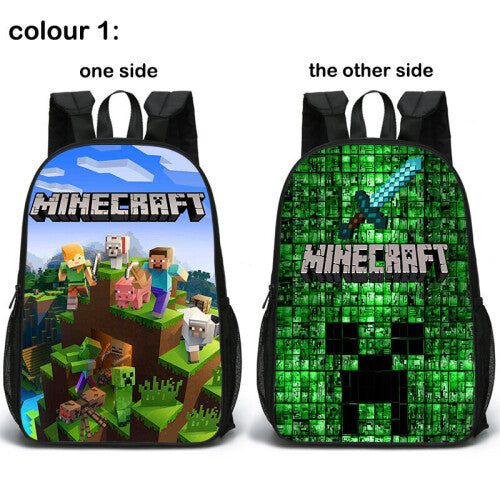 (C1) Minecraft School Bag Double-sided Backpack Kids Gift