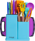 Cooking Utensils Set with Chopping Board – Knife Set with Block – Heat Resistant Silicone Utensils with Wooden Handle, Spoons, Ladles & Spatula – Kitchen Tools & Accessories, 17pcs, Colour – by Nuovva