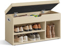 VASAGLE Shoe Bench with Cushion, Storage Bench with Padded Seat, 3 Compartments, Hidden Storage, Shelves, Living Room Lounge Hallway Bedroom, Load Capacity 150 kg, Natural Beige LHS030K03