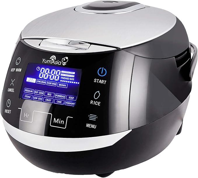 Yum Asia Sakura Rice Cooker with Ceramic Bowl and Advanced Fuzzy Logic (8 cup, 1.5 litre) 6 Rice Cook Functions, 6 Multicook Functions, Motouch LED Display, 220-240V UK/EU Power (Black and Silver)