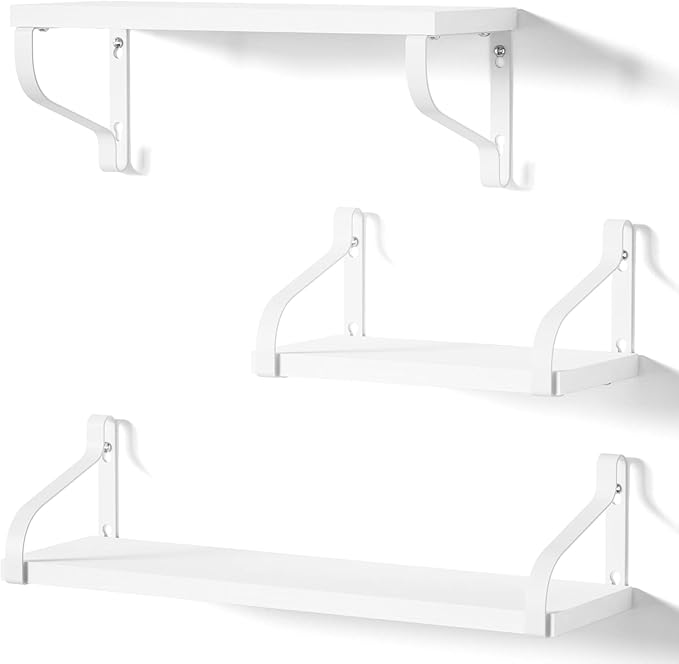 Love-KANKEI Rustic Shelves, Decorative Wall Shelf Set of 3, Floating Shelves for Bathroom, Bedroom, Living Room,Kitchen, Office and More, Pure White