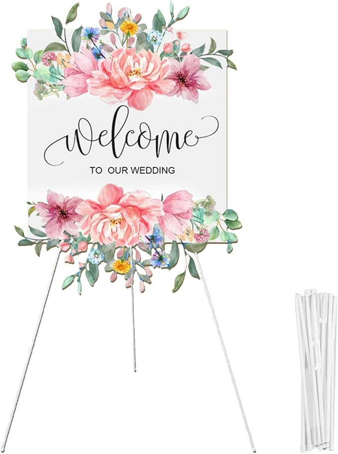 Display Easel Stand for Wedding Sign, Portable Folding Easel Floor Art Easel, Easy to Carry Tripod & Canvas Stand Art Easels for Display Painting Canvas, Wedding Signs, Presentations, Posters (White)