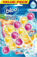 Bloo Power Active Toilet Rim Block Fruitopia (50g), Clear Water Toilet Rim Block with Fresh Orange & Peach Scent, with Anti-Limescale Formula, Pack of 3 Rimblocks