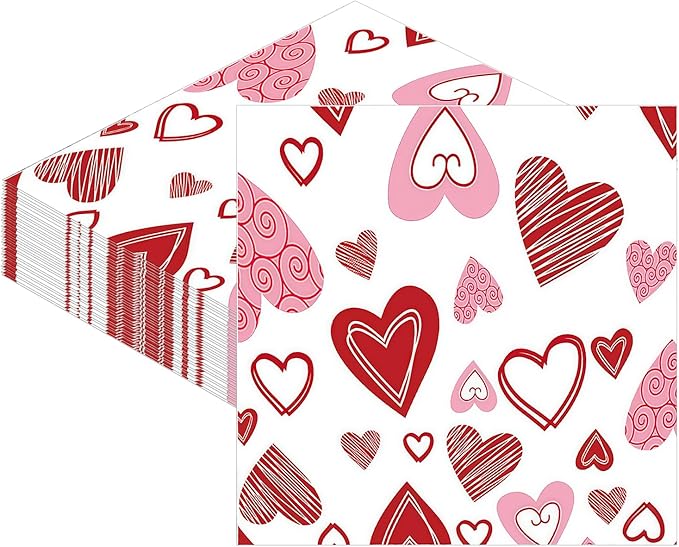 Valentines Heart Napkins - 20Pcs Valentines Day Wedding Anniversary Paper Napkins Valentine's Day Party Supplies