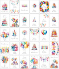 30 Bright Watercolour Birthday Cards with Envelopes made from Recycled Paper 30 Different Designs (30 Watercolour Birthday Cards)