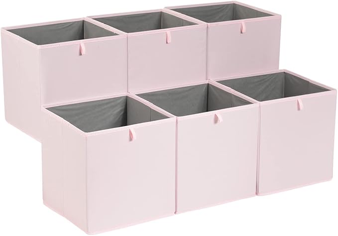 Amazon Basics Collapsible Fabric Storage Cube Organiser Bins, Pack of 6, Peony Pink, 33 x 38 x 33 cm