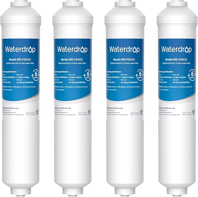 Waterdrop Fridge Water Filter Replacement for Samsung® DA29-10105J HAFEX/EXP, DA2010CB, DA99 02131B, HAIER® LG® Inline Water Filter (4)