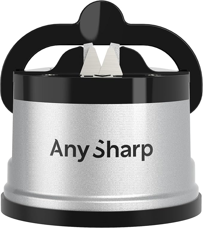 AnySharp Knife Sharpener, Hands-Free Safety, PowerGrip Suction, Safely Sharpens All Kitchen Knives, Ideal for Hardened Steel & Serrated, World's Best, Compact, One Size, Silver