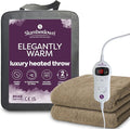 Slumberdown Warm Heated Throw Blanket (130x160cm) - Luxury Fleece Electric Blanket with 10-Heat Settings & Timer | Energy Efficient (3p/hr), 2-Year Guarantee, Washable, Brown