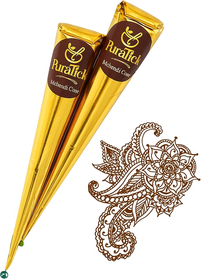 2 Pcs Henna Mehndi Cones Dark Brown Mehndi | All Natural Body Art Organic Herbal Temporary Tattoo | Ready to Use Henna | Pack of 2