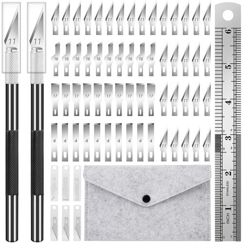 64-Piece Exacto Knife Precision Craft Set with 60 Blades, Steel Ruler & Storage Bag â€“ Versatile Hobby Knife for Paper, Wood, Foam Board