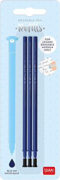 Legami - Refill for Erasable Gel Pen, Set of 3, Height 13 cm, Blue Thermosensitive Ink, Tip 0.7 mm