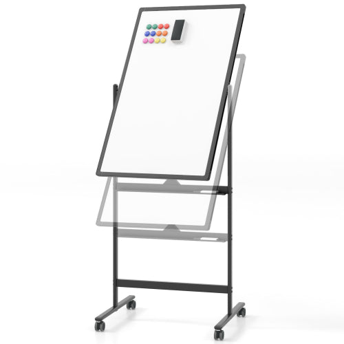 Double-Sided Magnetic Mobile Whiteboard Adjustable Rolling Erase Board W/ Marker