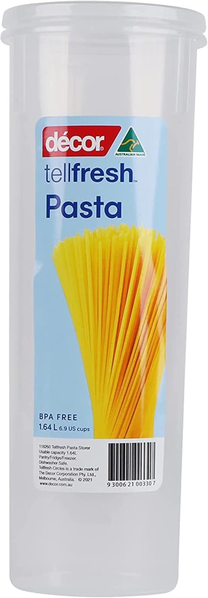 Décor Tellfresh Spaghetti Storage Jar | Tall Airtight Container | Holds 2 Packets of Spaghetti | 1.5L Capacity