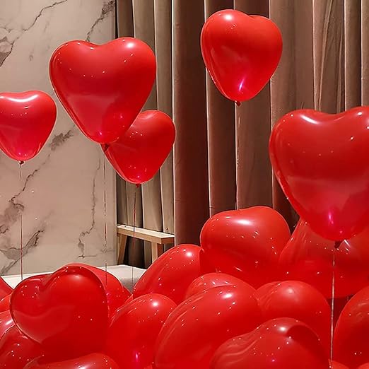 Red Heart Balloons - 15pcs 12inch Latex Balloons and Ribbon for Valentine's Day, Wedding, Engagement, Anniversary Decoration