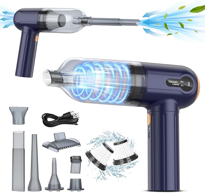 Handheld Vacuum Cleaner 15000Pa Powerful Car Vacuum Cleaner Cordless Car Hoovers Rechargeable Mini Vacuum with LED Display for Car Home Pet Hair Cleaning Carpet Blue