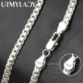 (White, 60cm) S925 Sterling Silver 6mm Full Sideways Necklace 8/18/20/24 Inch Chain For Woman Men Wedding Engagement Jewelry