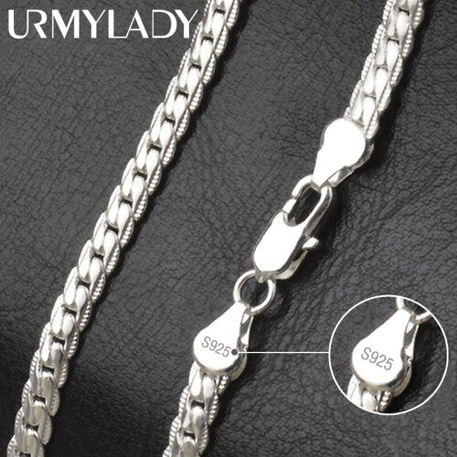 (White, 60cm) S925 Sterling Silver 6mm Full Sideways Necklace 8/18/20/24 Inch Chain For Woman Men Wedding Engagement Jewelry