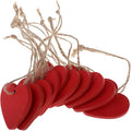 Red Wooden Love Hearts (10 Pack) with String – Durable & Lightweight Painted MDF Wood Heart Shapes (4cm x 4cm) with a Pre-Drilled Hole for Hanging - Decorations, Weddings, Anniversaries & Valentines