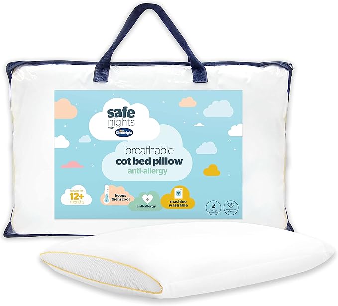 Silentnight Safe Nights Breathable Cot Bed Pillow - Toddler Baby Pillow with Mesh Sides for Comfortable and Fresh Sleeping - Anti Allergy and Machine Washable White