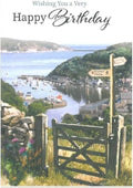 Open Happy Birthday Card - Outdoor Scene Mens Male - Size: 7.5" x 5.25" (b)