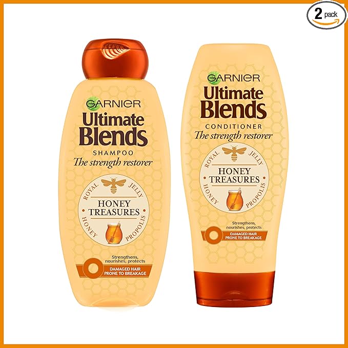 Garnier Ultimate Blends Honey Treasures Shampoo & Conditioner Set | Strengthening for Dry Damaged Hair 400 ml