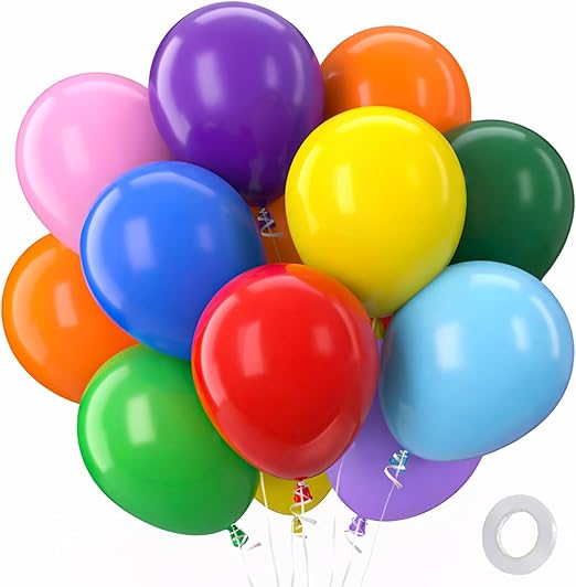 QIFU Rainbow Balloons 100 Pack, 12inch Party Birthday Balloons Colourful Balloon Multicoloured Latex Ballon Helium Balloon For Kids Birthday Party Decoration Babyshower Wedding School Decor Carnival