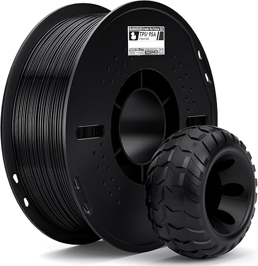ELEGOO TPU Filament 1.75mm Black 1KG, 95A Soft Flexible 3D Printing Filament 1KG Spool(2.2lbs) Fits for Most FDM 3D Printers