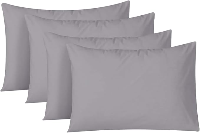 Pillow Cases 4 Pack Cotton 300 Thread Count - Hotel Quality Pillow Covers with Envelope Enclosure - Breathable & Super Soft Housewife Pillowcases 50 x 75 cm (Grey)