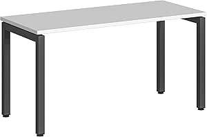 Steelcase Ottima Portico Fixed Height Home Office Desk with Melamine Snow Top and Stainless Steel Merle Frame, Easy Assembly, 140 x 60 x 73.5