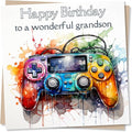 Birthday Greeting Card for Grandson Gamer – Computer Games Controller Design – Blank Inside (135 x 135 mm) – Made in UK – With Envelope