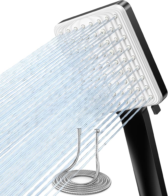VOXON Shower Head and Hose Set, High Pressure Shower Heads with 6 Spray Modes, Power Water Saving ShowerHead, Square Shower Head, Handheld Large Rain Shower Heads for Electric Shower, Black