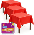 SOL 3pk Red Table Cloths Disposable 121x121cm Durable Plastic Cover For Christmas Chinese New Year Birthday Parties, Romantic Valentines, Weddings, Easter, Festive Sporting Events, Indoor or Outdoor