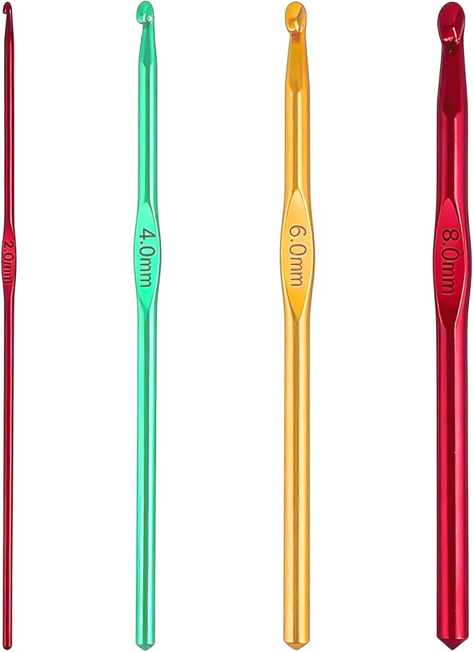 Bitone Crochet Hooks,4Pcs Multicolor Aluminum Knitting Needles,Crochet Kits for Beginners Adults,Aluminum Crochet Needles Ergonomic Grip for Arthritic Hands Crochet Gift（2mm,4mm,6mm,8mm）