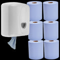 Blue Centerfeed Dispenser with 6 Rolls of 50M Center Feed