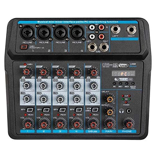 U6 Audio Mixer 6CHANNEL DJ Sound Controller Interface with USBSoundcard for PC RecordingUSB Audio Interface Audio Mixer 2Band EQ wDynamic Mic Stereo